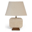 Meridian Furniture Solis Travertine/Walnut Wood Base With Linen Shade Table Lamp
