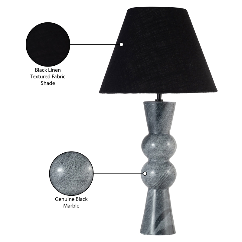 Meridian Furniture Pietra Black Genuine Marble Base And Cotton Shade Table Lamp