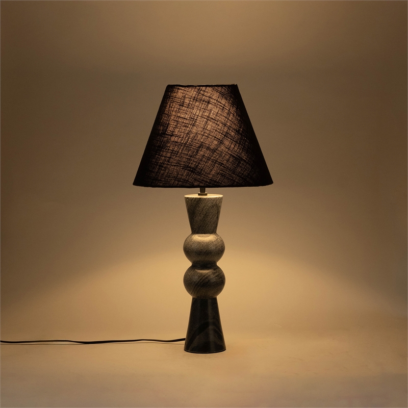 Meridian Furniture Pietra Black Genuine Marble Base And Cotton Shade Table Lamp