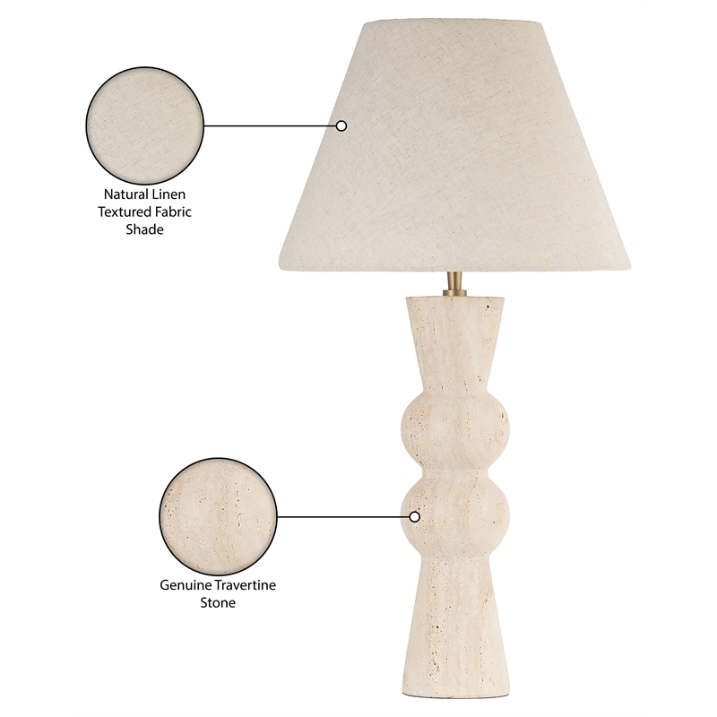 Meridian Furniture Pietra Travertine Base And Linen Shade Table Lamp