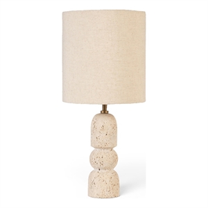 Meridian Furniture Paros Travertine Marble Base And Cotton Shade Table Lamp