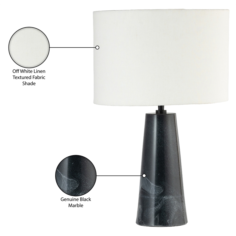 Meridian Furniture Dolomia Black Genuine Marble Base And Cotton Shade Table Lamp