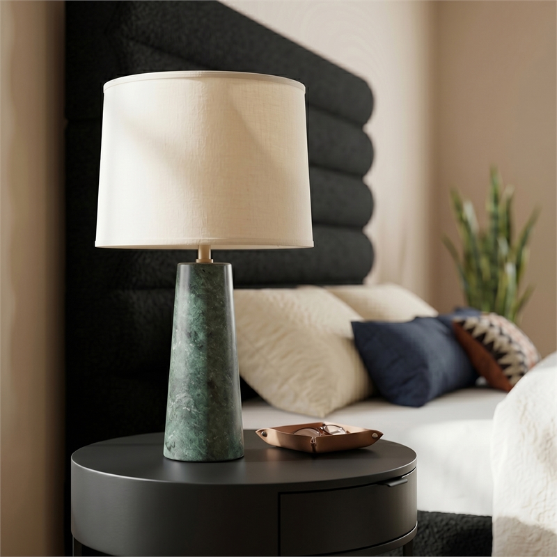 Meridian Furniture Dolomia Green Genuine Marble Base And Cotton Shade Table Lamp