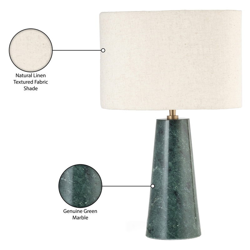 Meridian Furniture Dolomia Green Genuine Marble Base And Cotton Shade Table Lamp