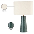 Meridian Furniture Dolomia Green Genuine Marble Base And Cotton Shade Table Lamp