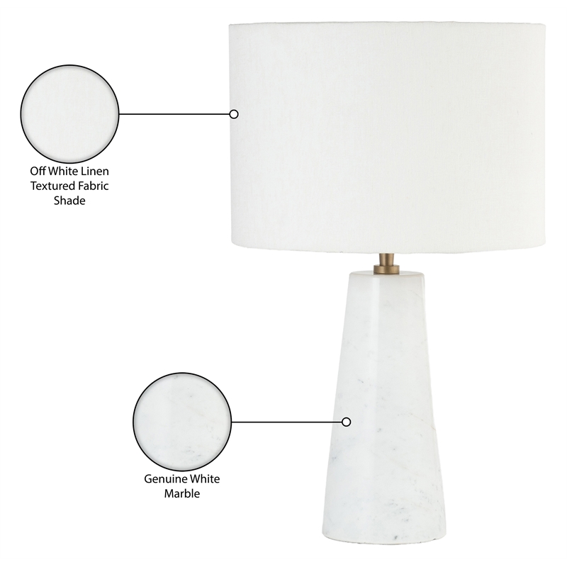 Meridian Furniture Dolomia White Genuine Marble Base And Cotton Shade Table Lamp