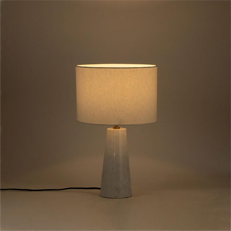 Meridian Furniture Dolomia White Genuine Marble Base And Cotton Shade Table Lamp