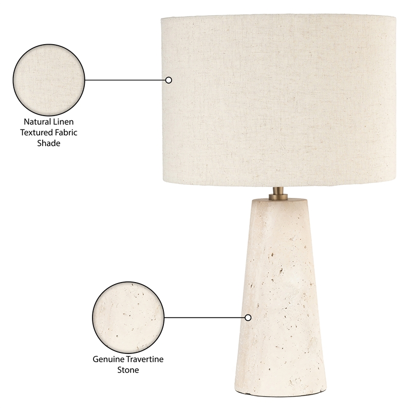 Meridian Furniture Dolomia Travertine Base And Linen Shade Table Lamp