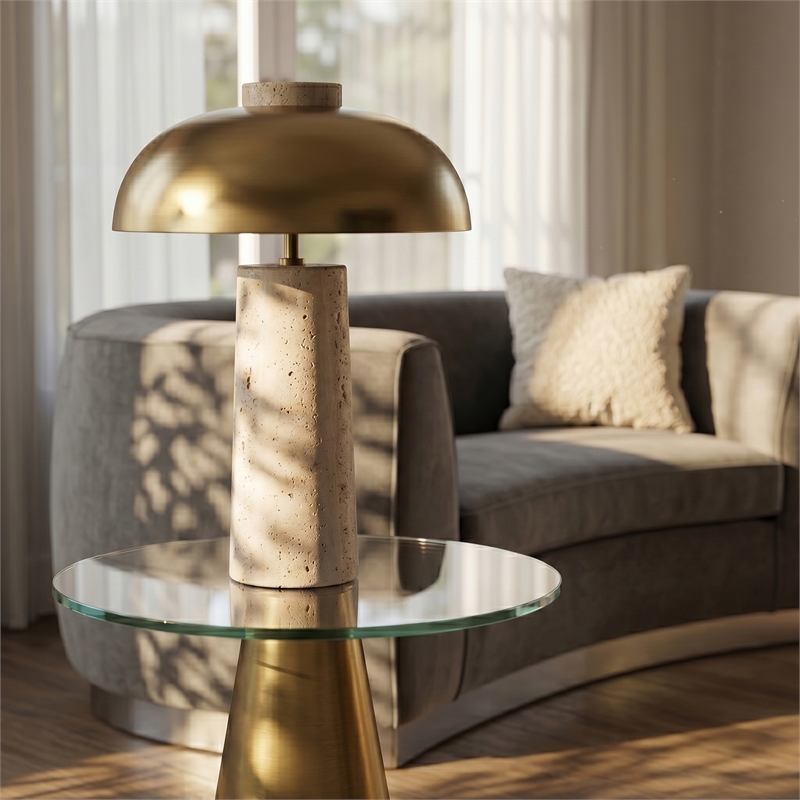 Meridian Furniture Arcadia Travertine Base And Iron Shade Table Lamp