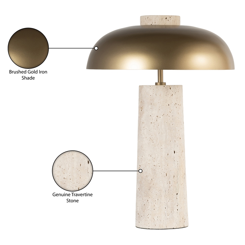 Meridian Furniture Arcadia Travertine Base And Iron Shade Table Lamp