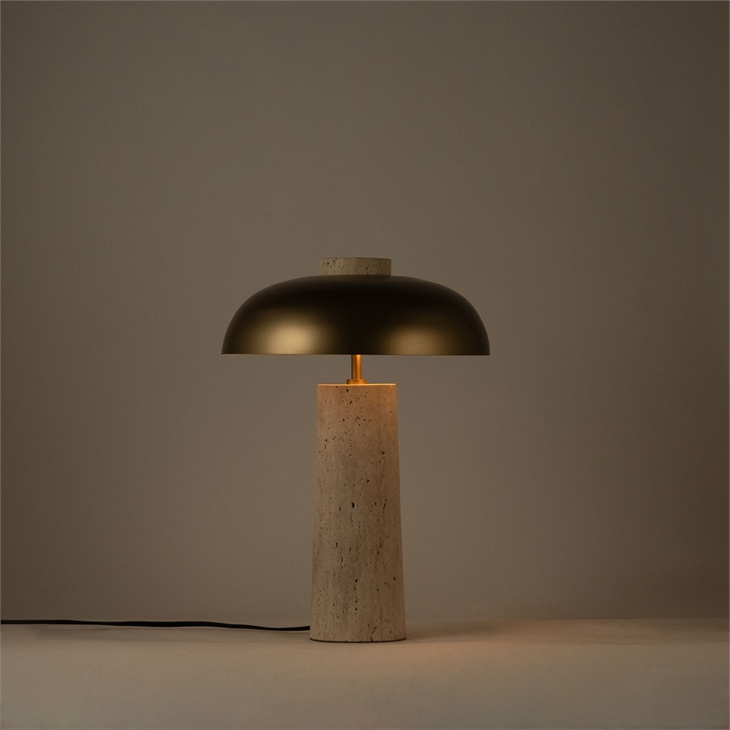 Meridian Furniture Arcadia Travertine Base And Iron Shade Table Lamp