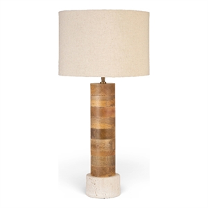 Meridian Furniture Orenda Travertine/ Mango Wood Base And Linen Shade Table Lamp