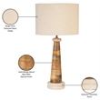 Meridian Furniture Palea Travertine / Mango Wood Base And Linen Shade Table Lamp