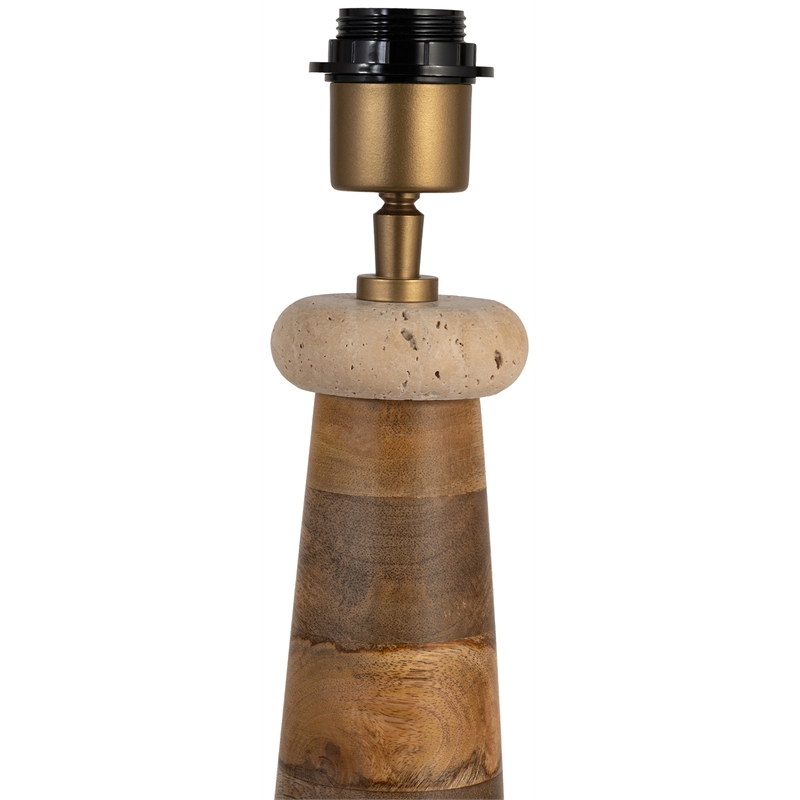 Meridian Furniture Palea Travertine / Mango Wood Base And Linen Shade Table Lamp
