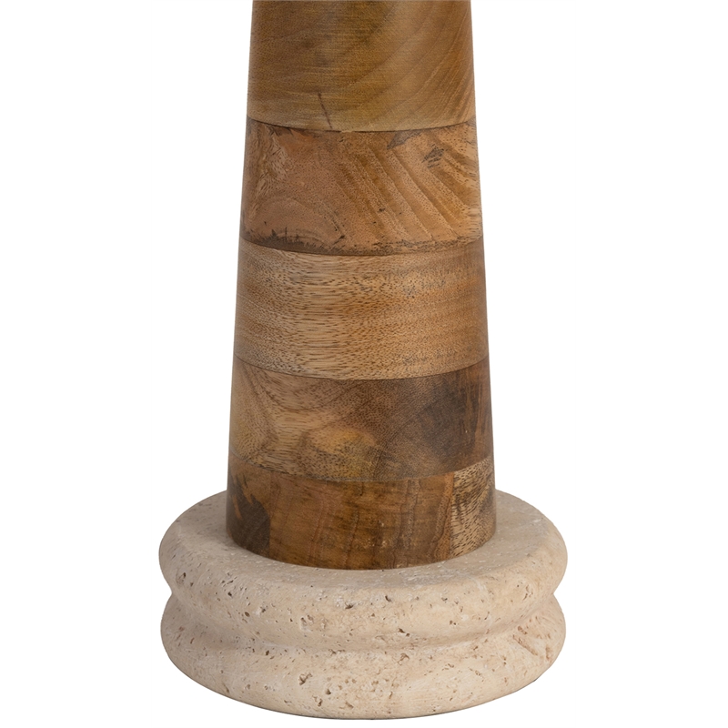 Meridian Furniture Palea Travertine / Mango Wood Base And Linen Shade Table Lamp