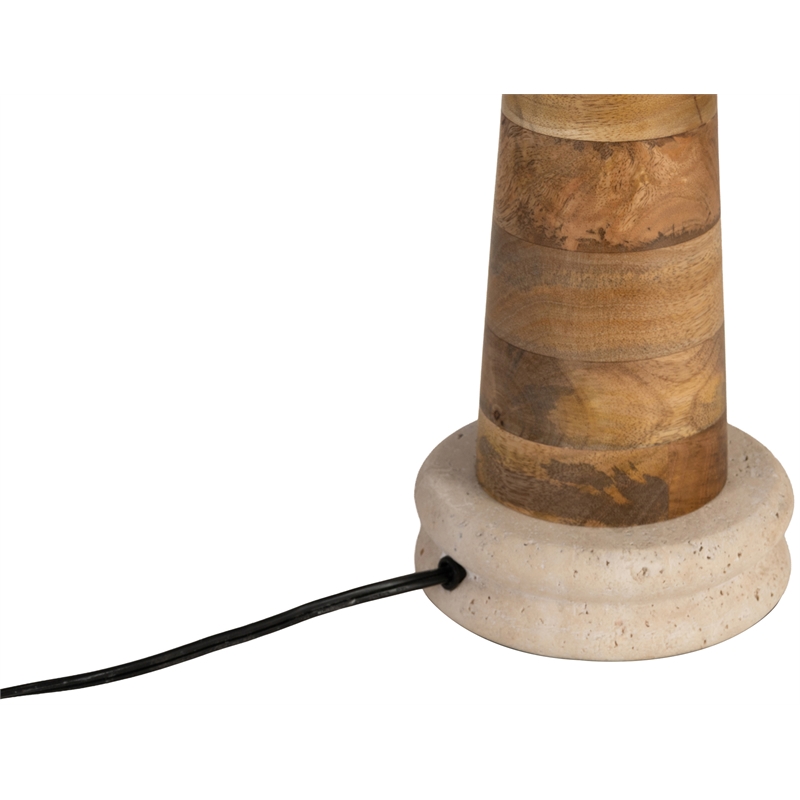 Meridian Furniture Palea Travertine / Mango Wood Base And Linen Shade Table Lamp