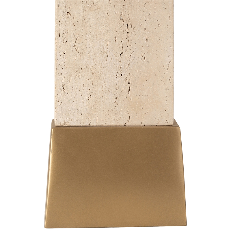 Meridian Furniture Vellara Travertine Base And Linen Shade Table Lamp