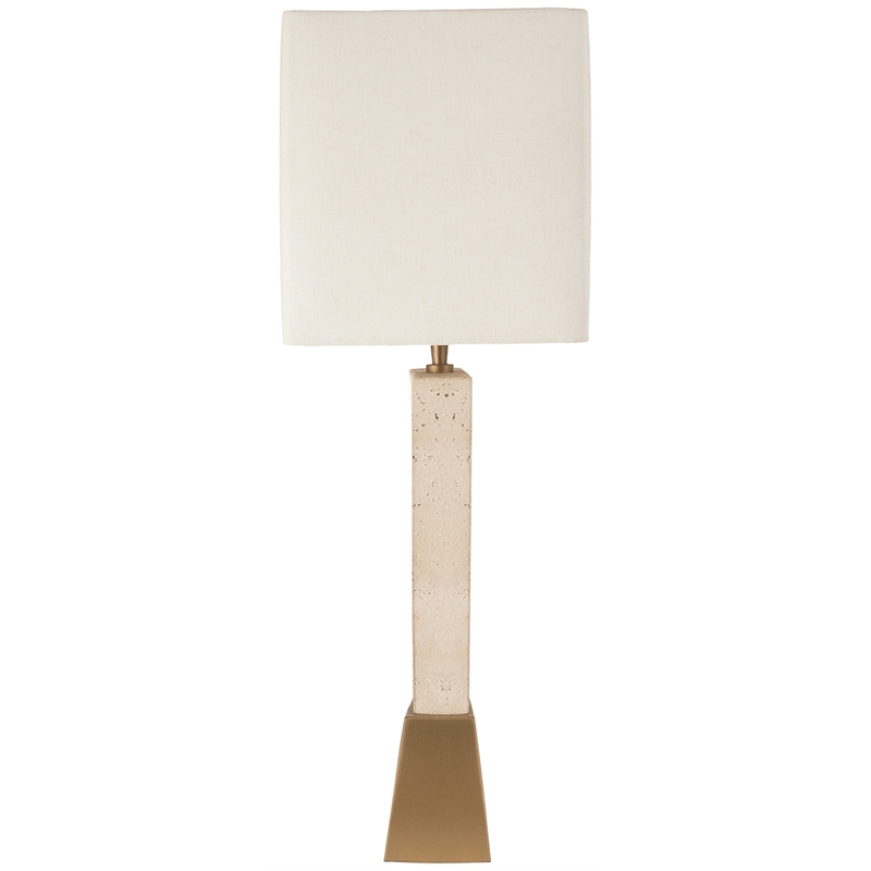 Meridian Furniture Vellara Travertine Base And Linen Shade Table Lamp