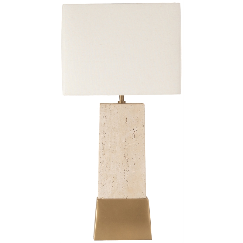Meridian Furniture Vellara Travertine Base And Linen Shade Table Lamp