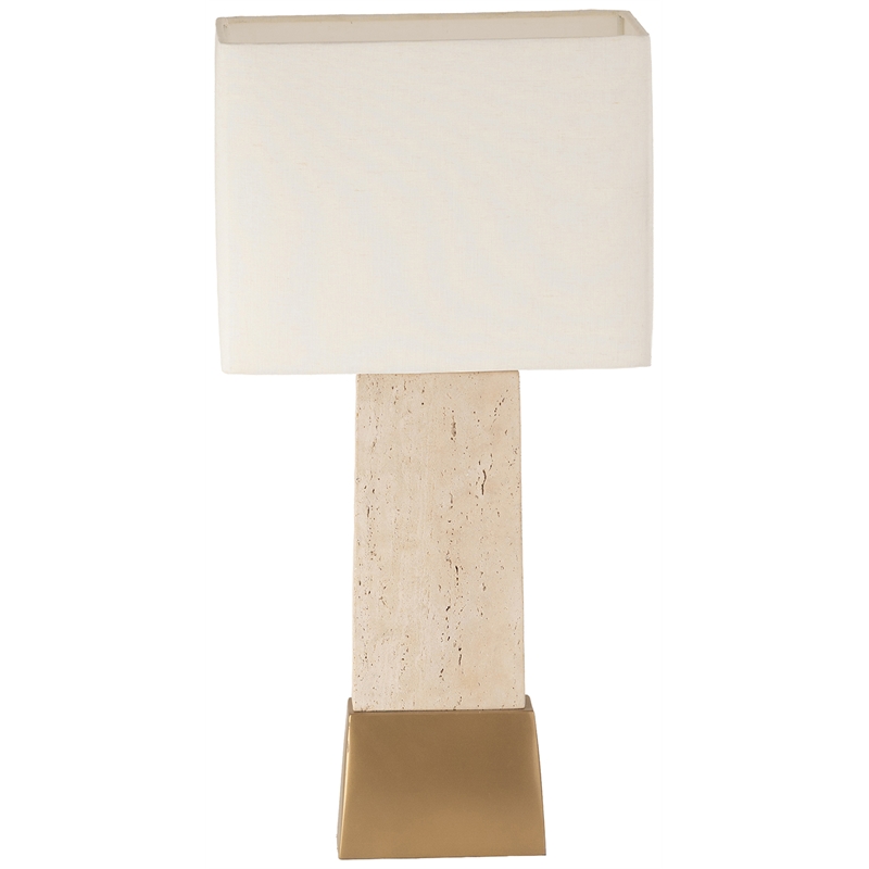Meridian Furniture Vellara Travertine Base And Linen Shade Table Lamp