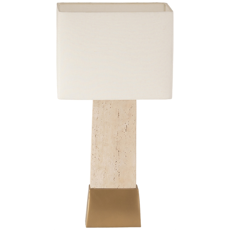Meridian Furniture Vellara Travertine Base And Linen Shade Table Lamp