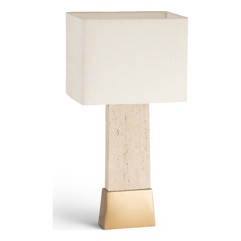 Meridian Furniture Vellara Travertine Base And Linen Shade Table Lamp