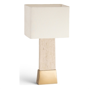 Meridian Furniture Vellara Travertine Base And Linen Shade Table Lamp