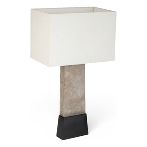 Meridian Furniture Vellara Grey Travertine Base And Linen Shade Table Lamp