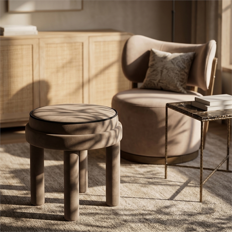 Meridian Furniture Velin Taupe Velvet Upholstered Ottoman / Stool