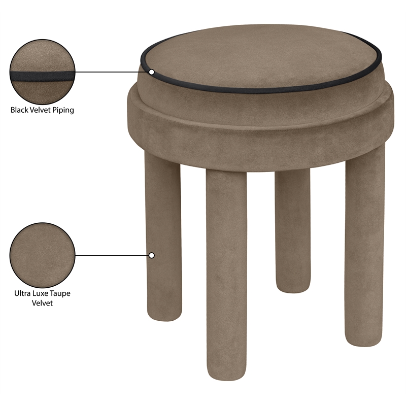 Meridian Furniture Velin Taupe Velvet Upholstered Ottoman / Stool