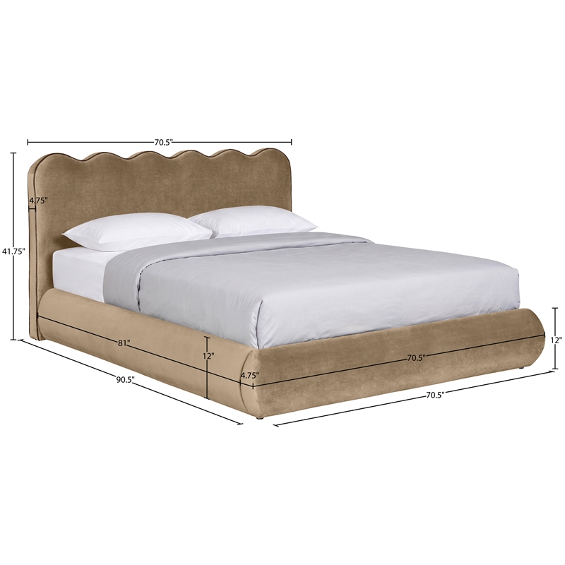 Meridian Furniture Tempo Beige Velvet Upholstered Queen Bed
