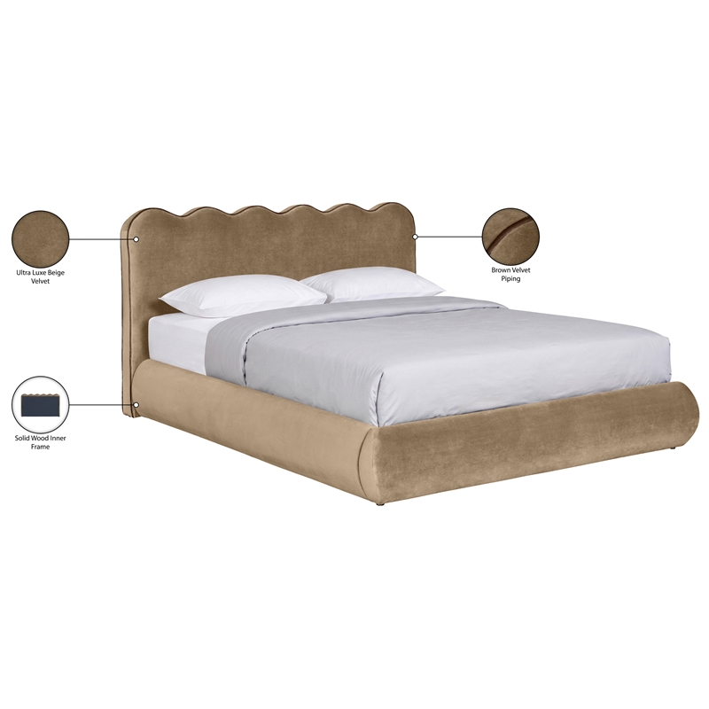 Meridian Furniture Tempo Beige Velvet Upholstered Queen Bed