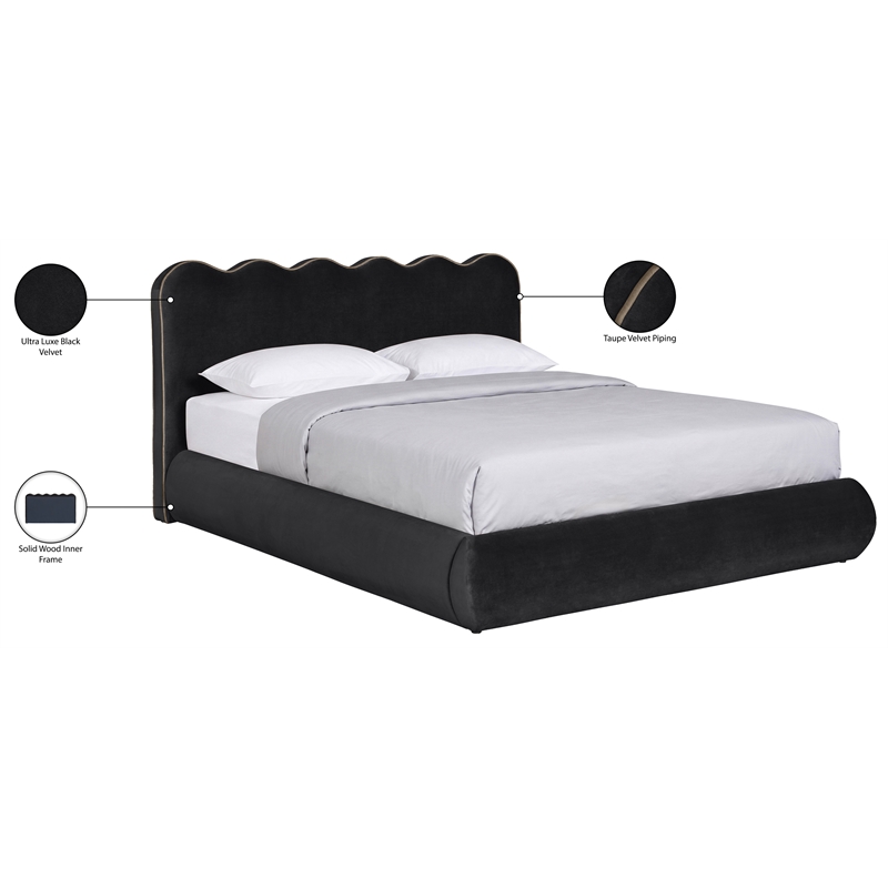 Meridian Furniture Tempo Black Velvet Upholstered Full Bed