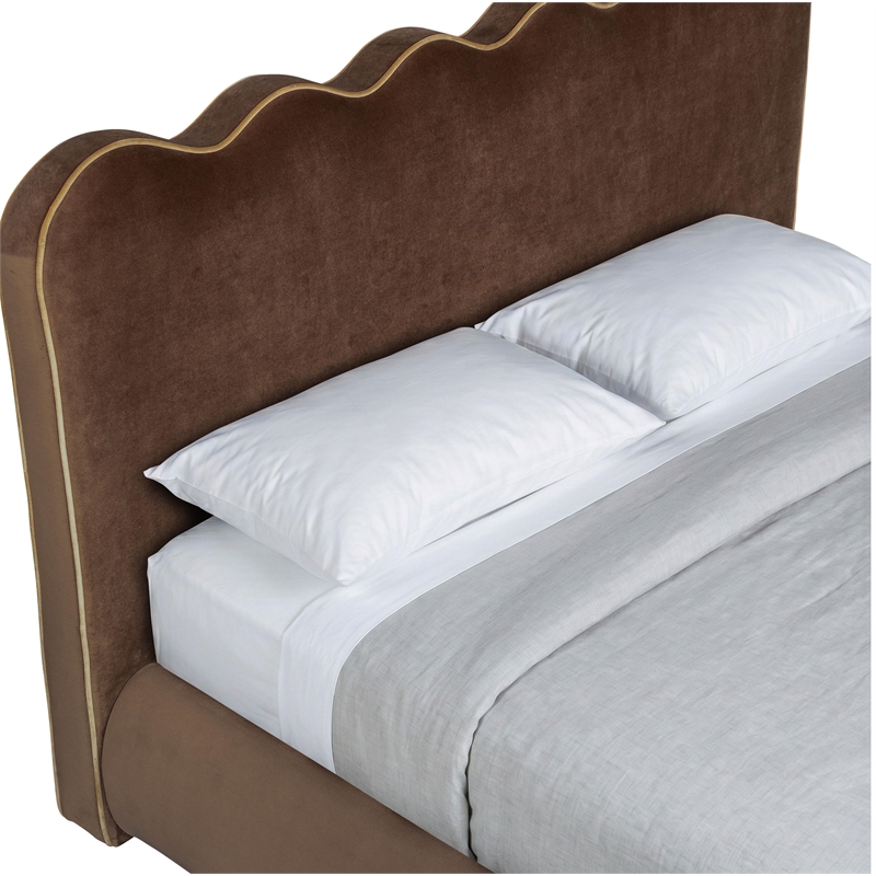 Meridian Furniture Tempo Brown Velvet Upholstered Queen Bed