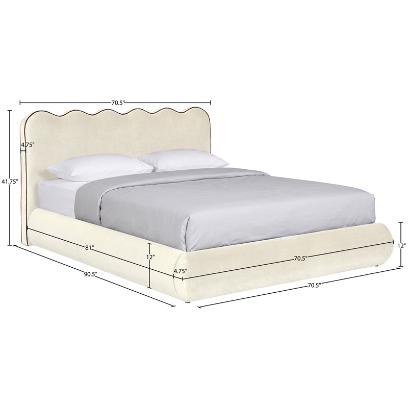 Meridian Furniture Tempo Cream Velvet Upholstered Queen Bed