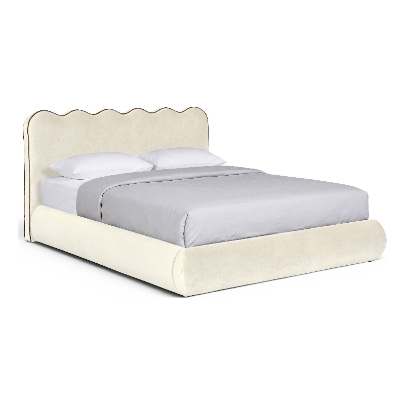 Meridian Furniture Tempo Cream Velvet Upholstered Queen Bed