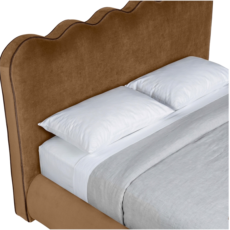 Meridian Furniture Tempo Saddle Velvet Upholstered Queen Bed
