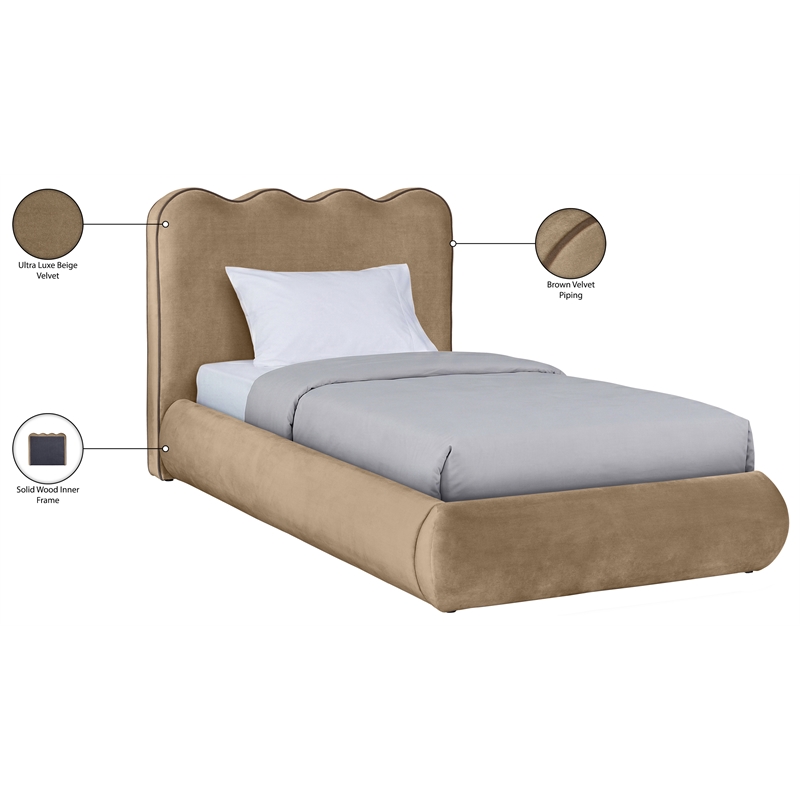 Meridian Furniture Tempo Beige Velvet Upholstered Twin Bed