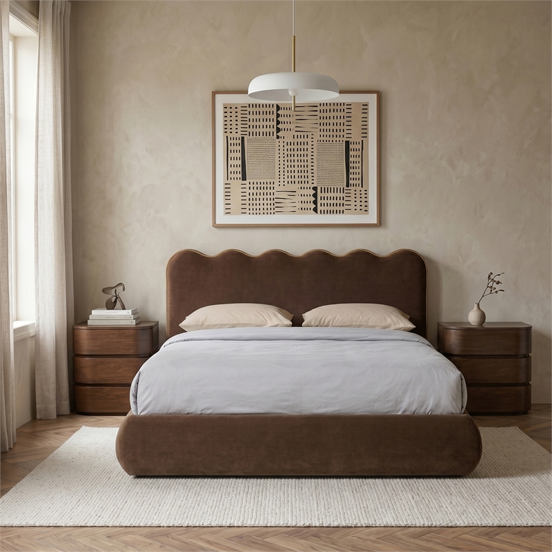 Meridian Furniture Tempo Brown Velvet Upholstered Full Bed