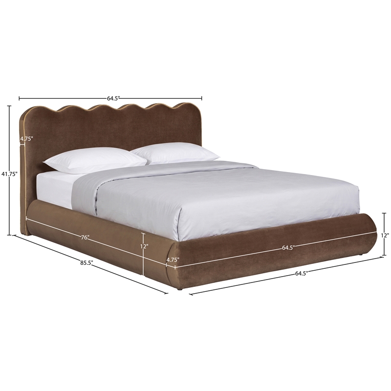 Meridian Furniture Tempo Brown Velvet Upholstered Full Bed