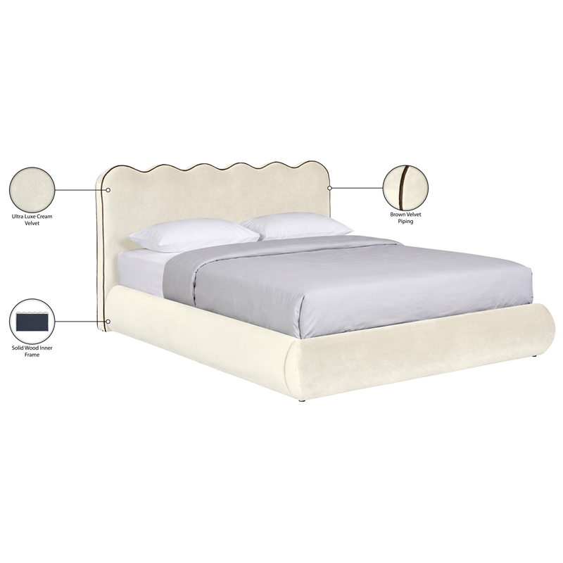 Meridian Furniture Tempo Cream Velvet Upholstered Full Bed