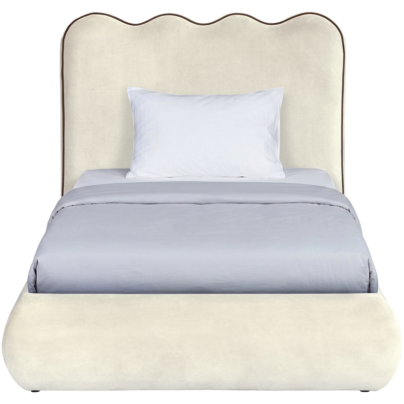 Meridian Furniture Tempo Cream Velvet Upholstered Twin Bed