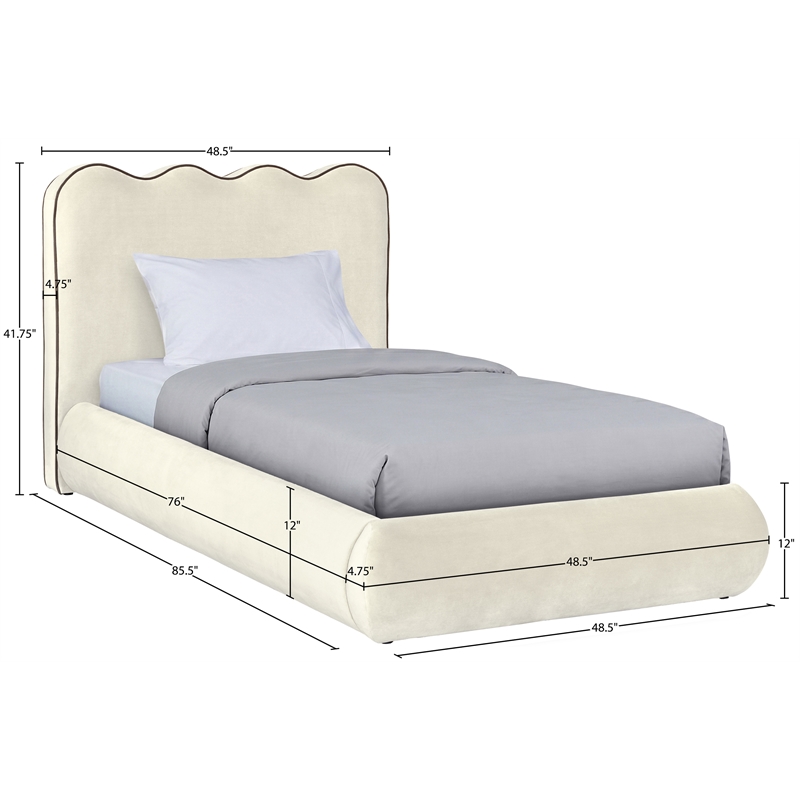 Meridian Furniture Tempo Cream Velvet Upholstered Twin Bed