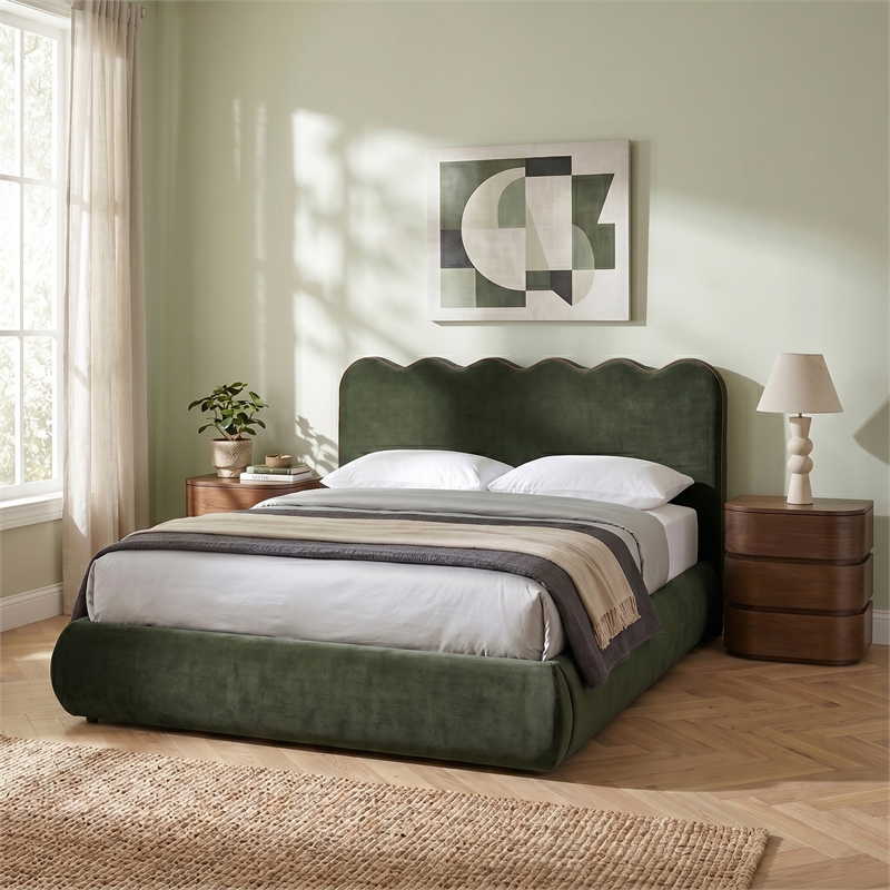 Meridian Furniture Tempo Green Velvet Upholstered Full Bed