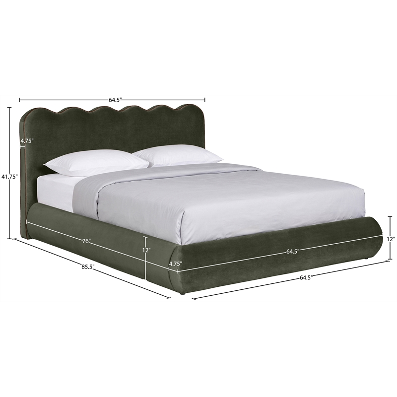 Meridian Furniture Tempo Green Velvet Upholstered Full Bed