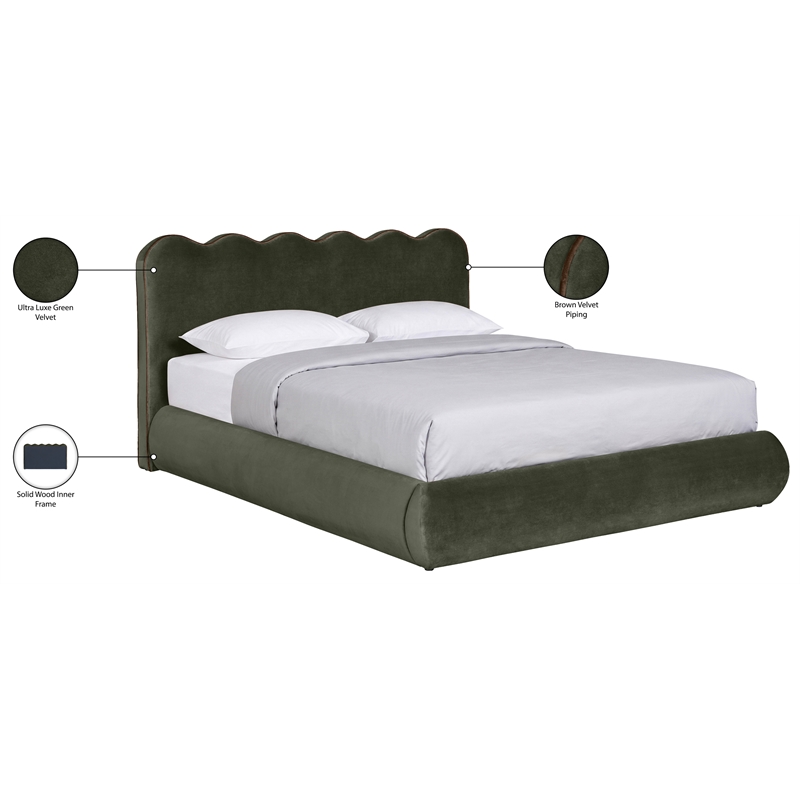 Meridian Furniture Tempo Green Velvet Upholstered Full Bed