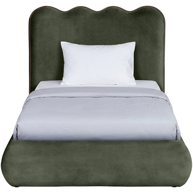 Meridian Furniture Tempo Green Velvet Upholstered Twin Bed