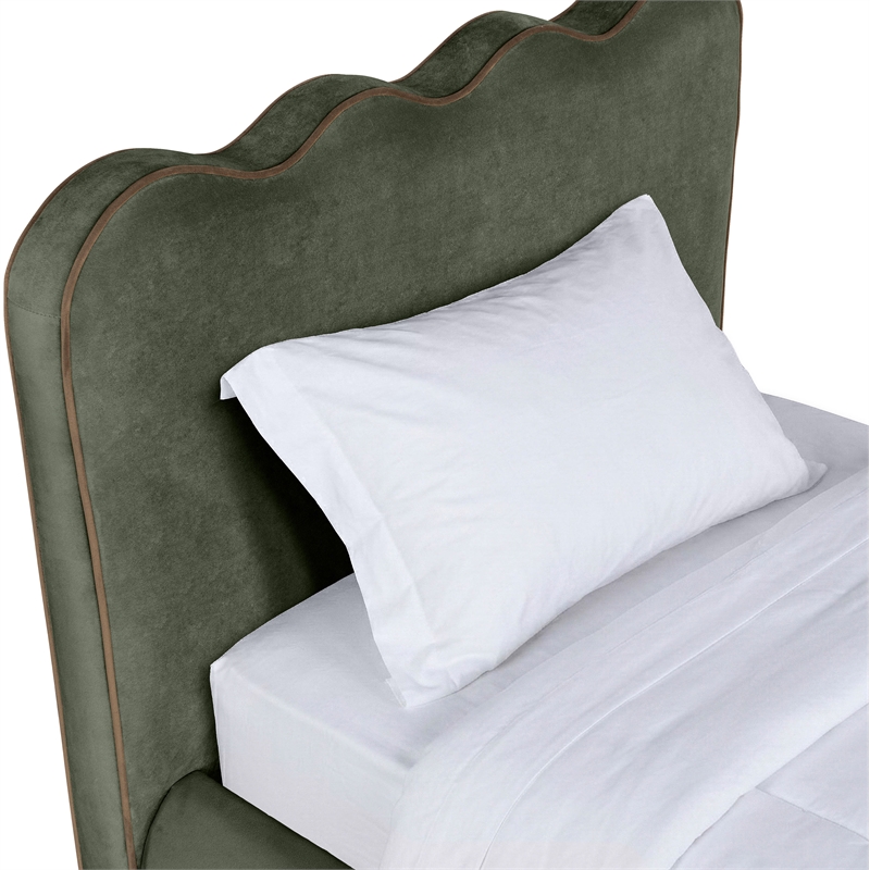 Meridian Furniture Tempo Green Velvet Upholstered Twin Bed