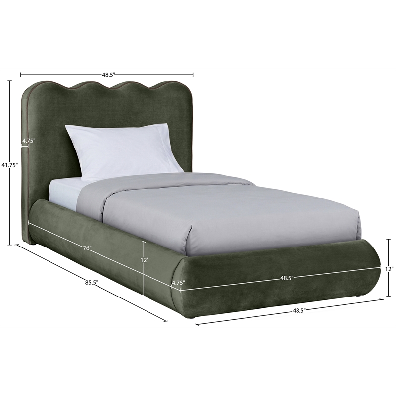 Meridian Furniture Tempo Green Velvet Upholstered Twin Bed
