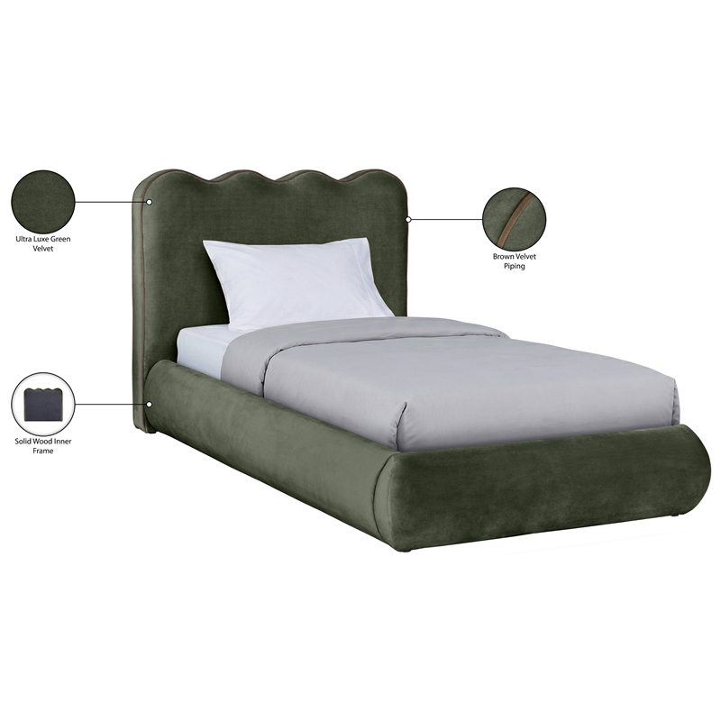 Meridian Furniture Tempo Green Velvet Upholstered Twin Bed